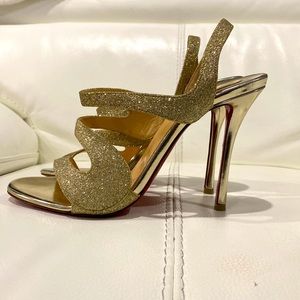 Christian Louboutin Vavazou Asymmetric Sandals Gold Glitter red bottoms